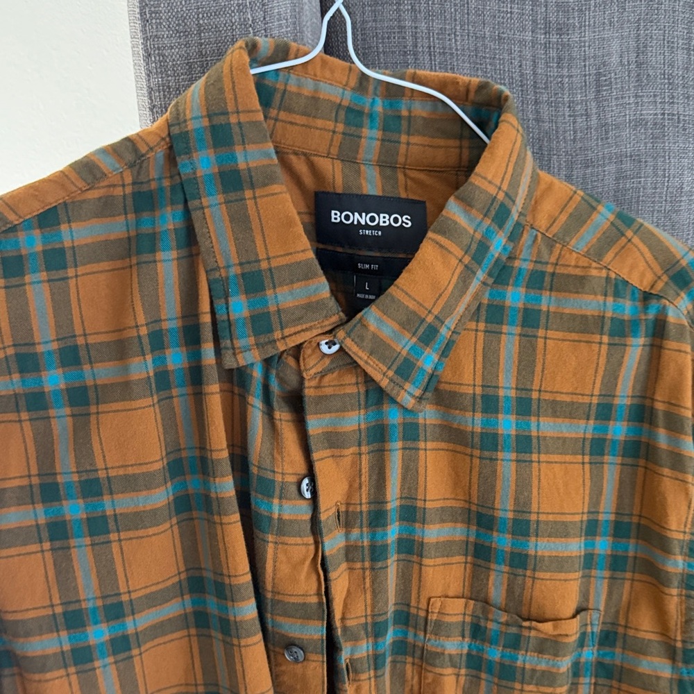 Bonobos Mustard and Teal Plaid Shirt